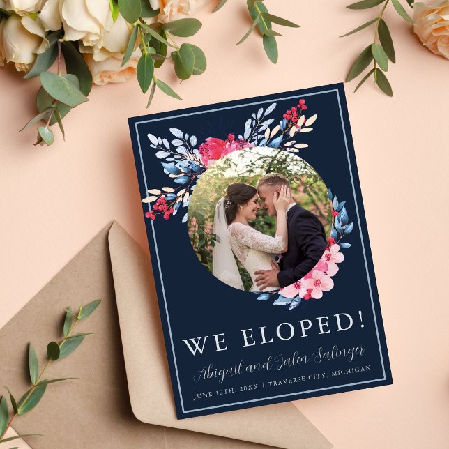 Graceful Floral Pink and Dusty Blue Elopement Announcement (Creator Uploaded)