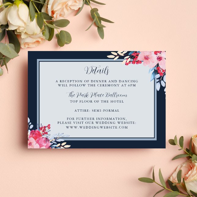 Graceful Floral Pink and Dusty Blue Wedding Enclosure Card (Creator Uploaded)