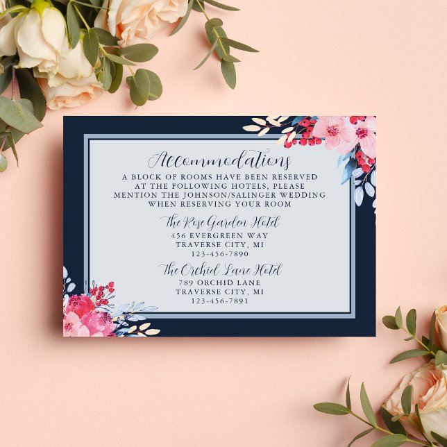 Graceful Floral Pink and Dusty Blue Wedding Enclosure Card (Creator Uploaded)