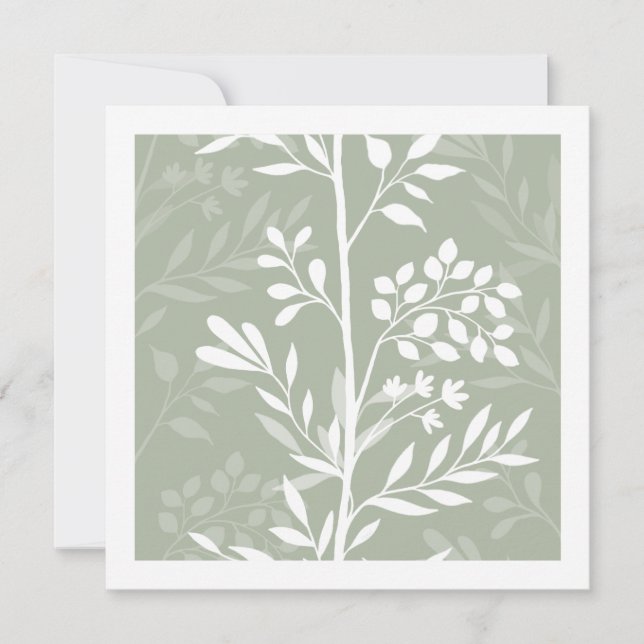 Graceful Floral Silhouette Sage Green Minimal Note Card (Front)