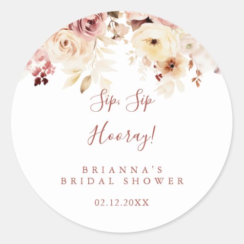Graceful Floral Sip Sip Hooray Bridal Showe Classic Round Sticker