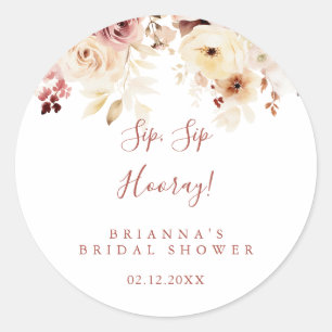 Graceful Floral Sip Sip Hooray Bridal Showe Classic Round Sticker