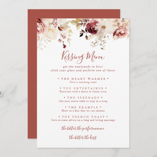 Graceful Floral Wedding Kissing Menu Game Card