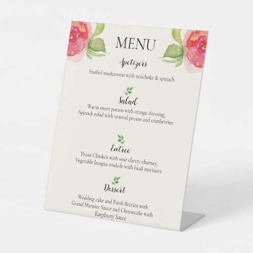 Graceful Floral Wedding Menu Pedestal Sign