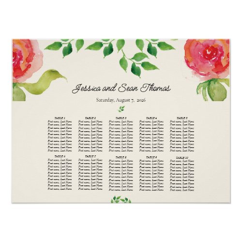 Graceful Floral Wedding Seating Chart