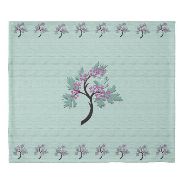 Graceful Flowering Tree Green + Plum King Duvet Cover (Front)