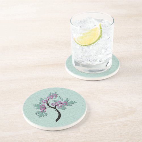 Graceful Flowering Tree Green  Plum Sandstone  Coaster