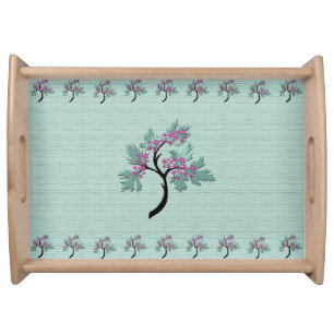 Graceful Flowering Tree Green + Plum Serving Tray