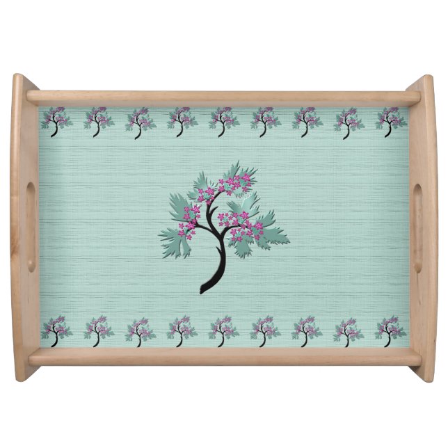Graceful Flowering Tree Green + Plum Serving Tray (Front)
