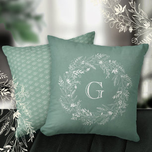 Graceful foliage circle featuring letter G Throw Pillow
