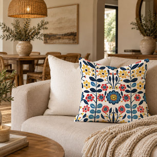 Graceful Folk Bloom Throw Pillow Home Decor Art