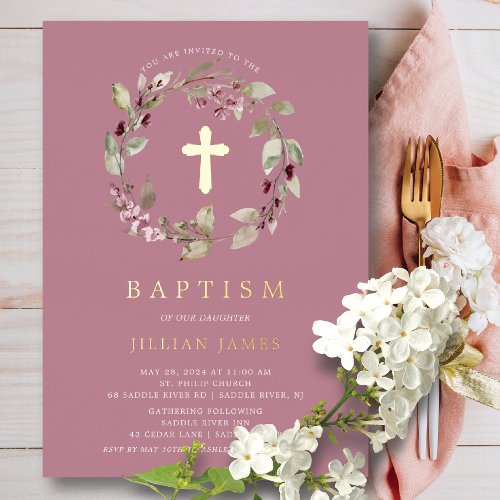 Graceful Gathering Baptism Invitation Foil Invitation