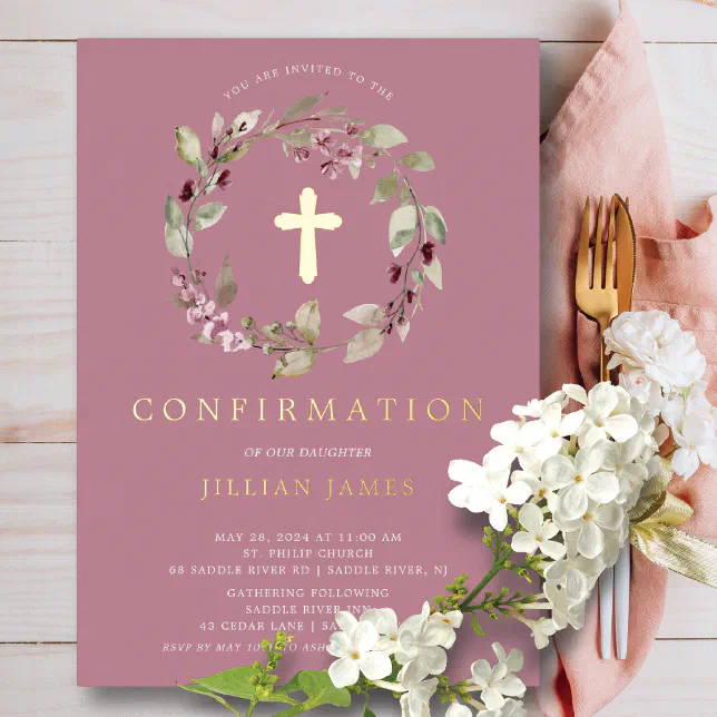 First Confirmation Invitation Graceful Gathering First Confirmation Invitation Foil Invitation | Zazzle
