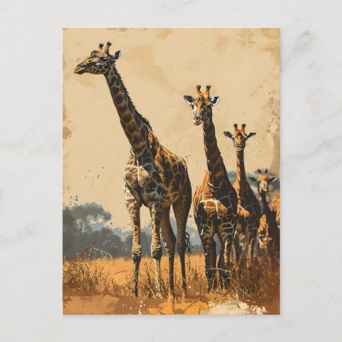 Graceful Giants Vintage Giraffes Postcard