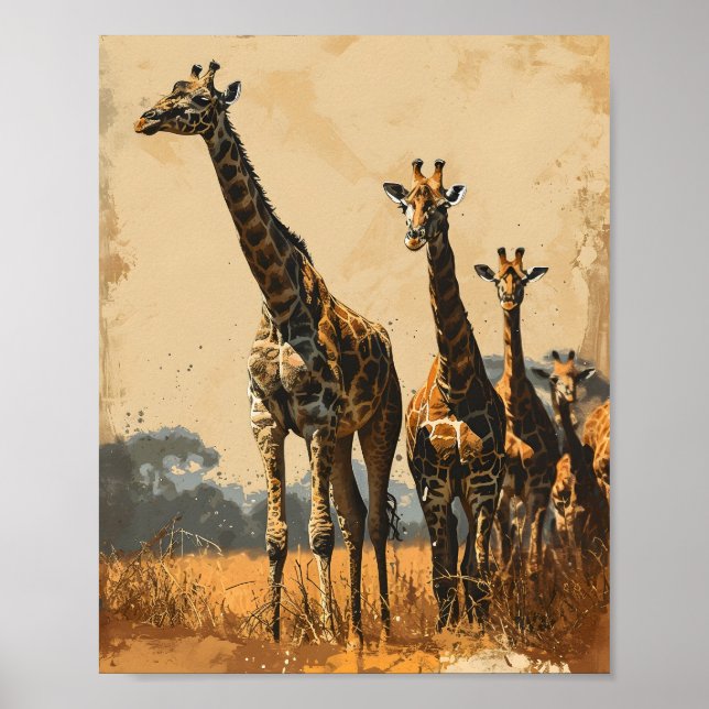 Graceful Giants: Vintage Giraffes Poster (Front)