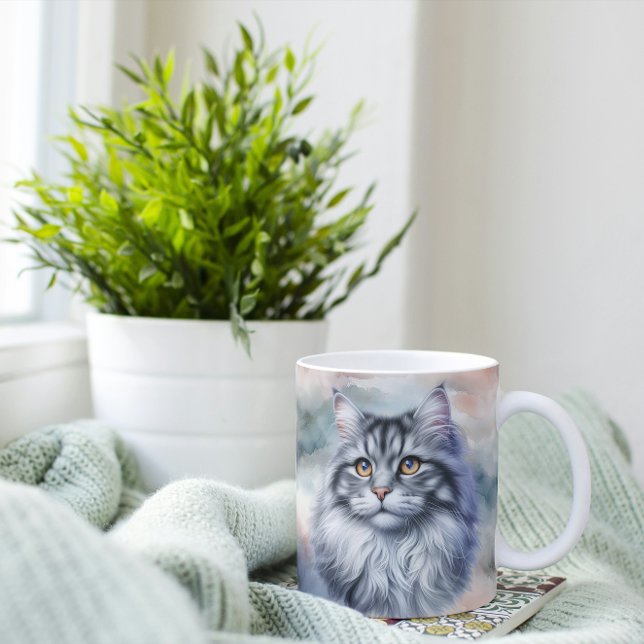 Graceful Gray Cat Watercolor Art Coffee Mug (Creator Uploaded)