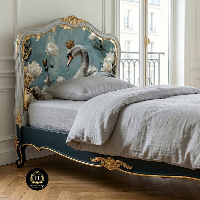 Graceful Gray Swan Gold Crown Floral Decoupage   Tissue Paper (Creator Uploaded)