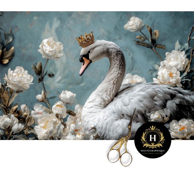 Graceful Gray Swan Gold Crown Floral Decoupage   Tissue Paper (Creator Uploaded)