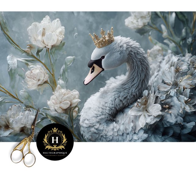 Graceful Gray Swan Gold Crown Floral Decoupage   Tissue Paper (Creator Uploaded)