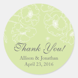 Graceful Green Poppy Floral Thank You Wedding Classic Round Sticker