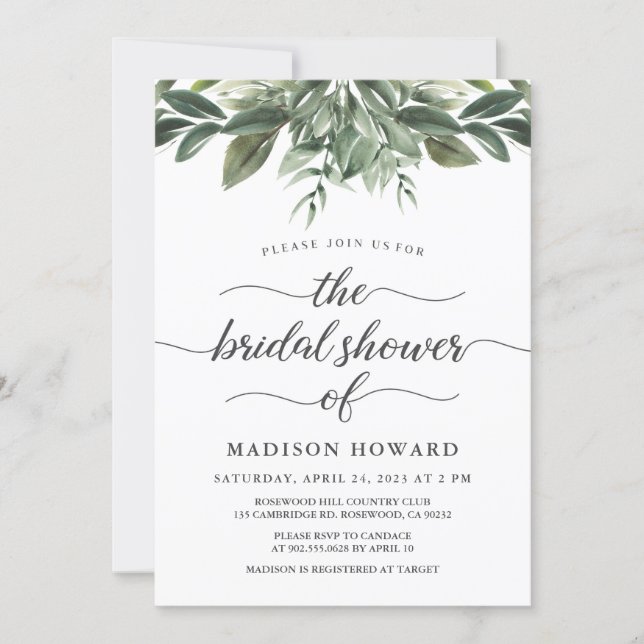 Graceful Greenery Bridal Shower Invitation (Front)