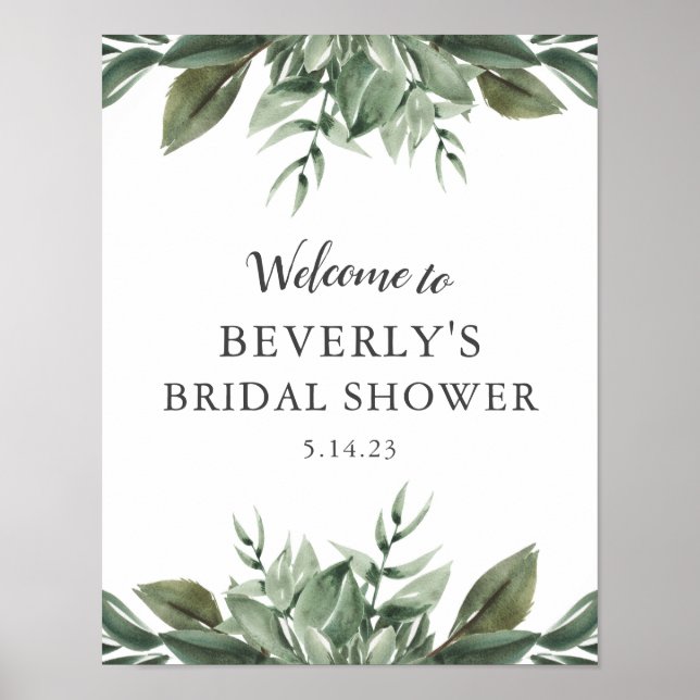 Graceful Greenery Bridal Shower Welcome Sign (Front)