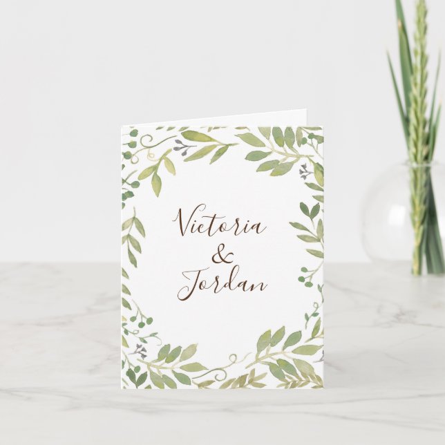 Graceful Greenery Folded Letterpress Thank You Card (Front)