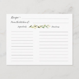 Graceful Greenery Recipe for Bride to Be Enclosure Card