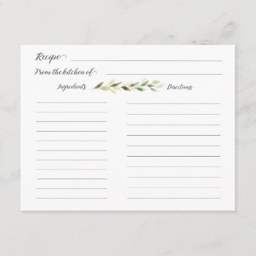 Graceful Greenery Recipe for Bride to Be Enclosure Card