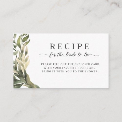 Graceful Greenery Recipe for the Bride to Be Enclosure Card