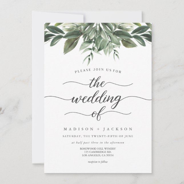 Graceful Greenery Wedding Invitation (Front)
