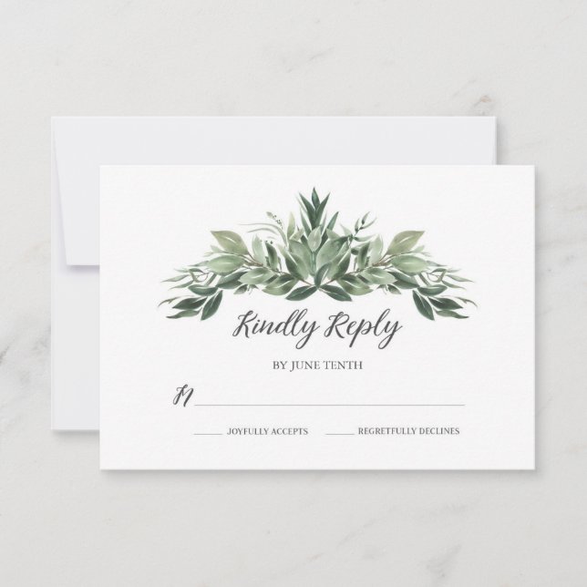 Graceful Greenery Wedding RSVP Card (Front)