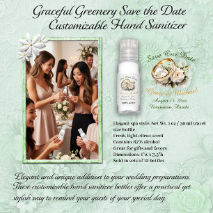 Graceful Greenery Wedding Save The Date Hand Sanitizer
