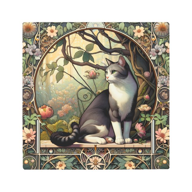 Graceful Grey Art Nouveau Cat Archway (Front)