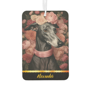 Graceful greyhound surrounded by blooming roses air freshener