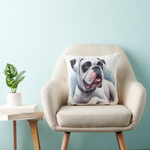 Graceful Guardian Boxer Dog in Watercolor Throw Pillow