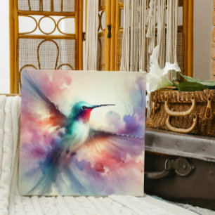 Graceful Hummingbird in Watercolor Faux Canvas Print