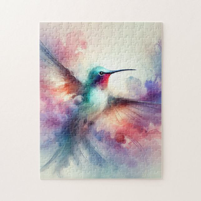 Graceful Hummingbird in Watercolor Jigsaw Puzzle (Vertical)