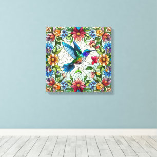 Graceful Hummingbird with Stained Glass Effect Canvas Print