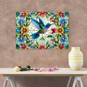 Graceful Hummingbird with Stained Glass Effect Faux Canvas Print