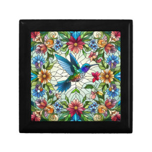 Graceful Hummingbird with Stained Glass Effect Gift Box
