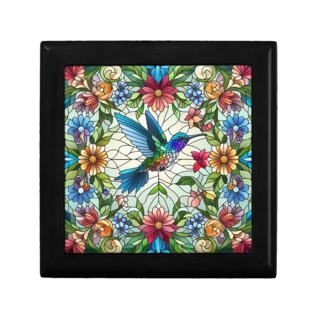 Graceful Hummingbird with Stained Glass Effect Gift Box (Front)
