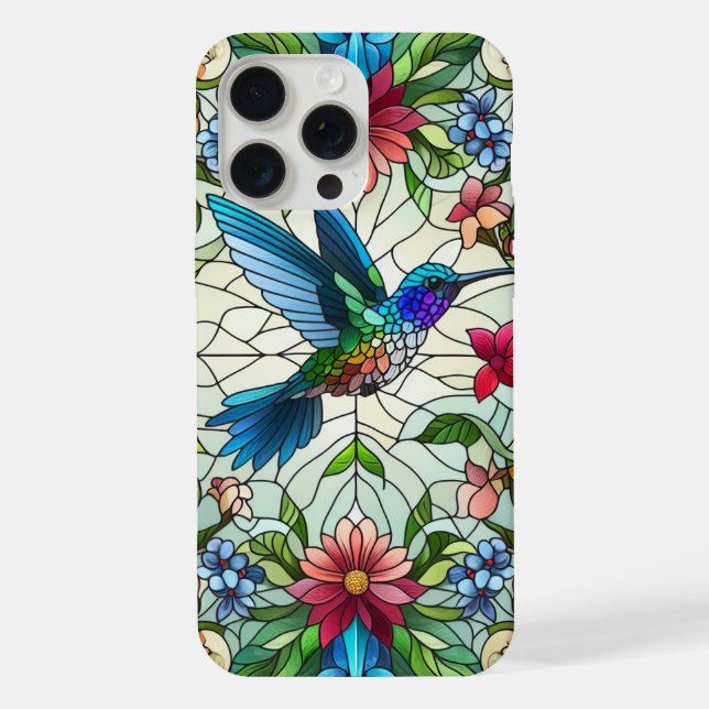 Graceful Hummingbird with Stained Glass Effect iPhone Case (Back)
