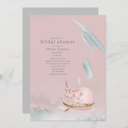 Graceful Japanese Boat in Moonlight Bridal Shower Invitation