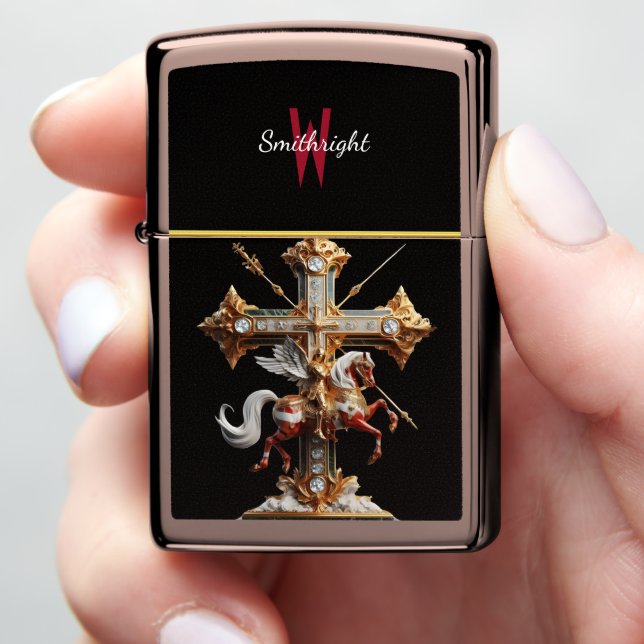 Graceful Knight: Guardian of the Cross Zippo Lighter (In Hand)