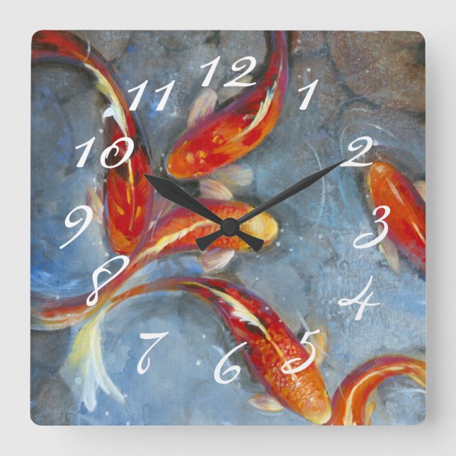Graceful Koi II Square Wall Clock (Front)