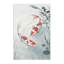 "Graceful Koi: Serene Water Garden Illustration