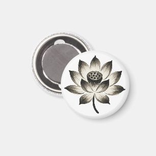 Graceful Lotus – Ink Brush Flower on Magnet