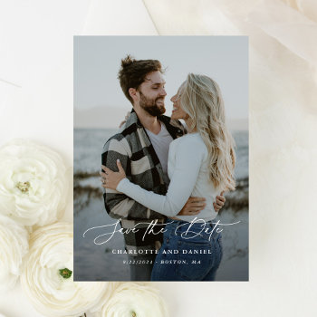 Graceful Modern Calligraphy Full Photo Save The Date by NBpaperco at Zazzle