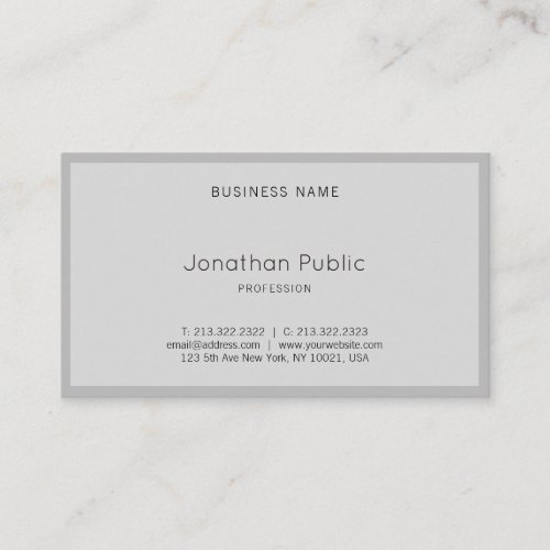 Graceful Modern Elegant Grey Simple Cool Plain Top Business Card